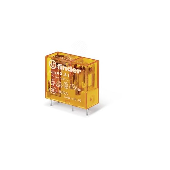 Реле электромеханическое универсальное миниатюрное, монтаж на печатную плату или в розетку, выводы с шагом 5мм, 1СO 10A, контакты AgCdO, катушка 12В D FINDER 40.51.9.012.2000PAC