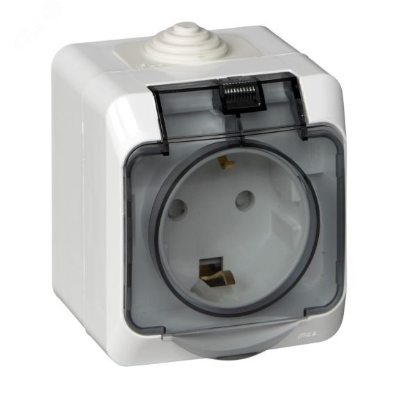 ЭТЮД Розетка наружная с заземлением со шторками IP44 белая SE (Systeme) PA16-044B