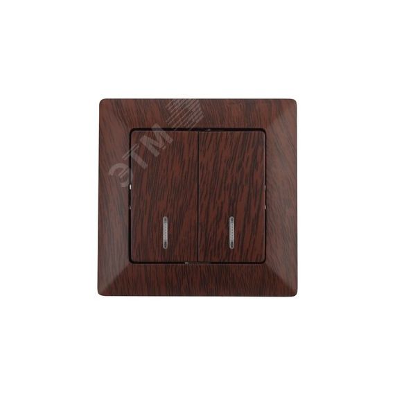 Выключатель Intro Solo 4-105-10 двухклавишный с подсветкой, 10А-250В, IP20, СУ, венге ЭРА Б0053599