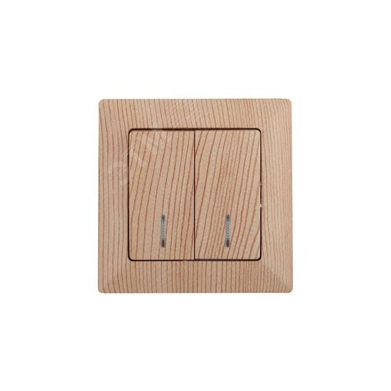 Выключатель двойной с подсветкой, 10А-250В, СУ, Solo, сосна,4-105-11 ЭРА Б0043297