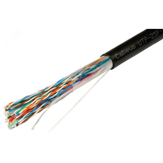 Кабель витая пара UTP-25P-Cat.5-OUT UTP (U/UTP), категория 5, 25 пар (24 AWG), одножильный (solid), для внешней прокладки, UV PE Cabeus UTP-25P-Cat.5-OUT