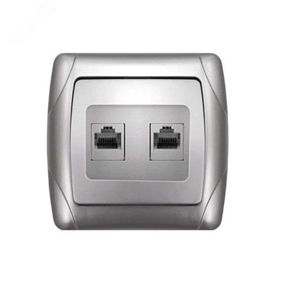 Маргарита розетка двухпортовая компьютерная RJ45, серебро (еврослот) Универсал 1083-S