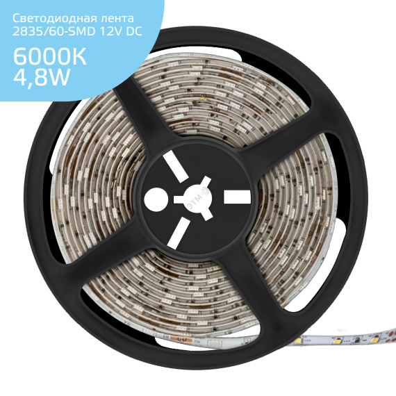 Лента светодиодная LED 2835/60-SMD 4,8 Вт/м 170 Лм/м 6000К холодный IP20 12 В DC 8 мм (катушка 5 м ZIP bag) Elementary Gauss Gauss 355000305