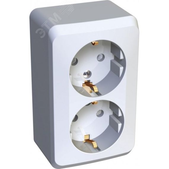 ЭТЮД Розетка двойная наружная с заземлением со шторками белая SE (Systeme) PA16-008B