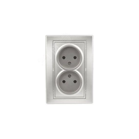 Розетка Intro Plano 1-204-03 без заземления двойная 2х2P, 16А-250В, IP20, СУ, алюминий ЭРА Б0053907
