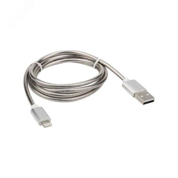 Кабель USB-Lightning для iPhone, metall, steel color, 1m, 18-4247, REXANT 18-4247
