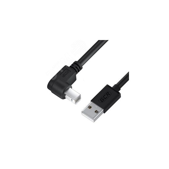 Кабель USB 2.0 AM на BM, 0.5 м., угловой левый, черный Greenconnect GCR-52930