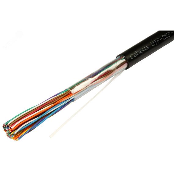 Кабель витая пара UTP-25P-Cat.3-OUT UTP (U/UTP), категория 3, 25 пар (24 AWG), одножильный (solid), для внешней прокладки, UV PE Cabeus UTP-25P-Cat.3-OUT