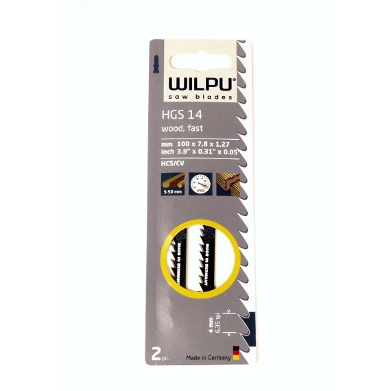 Пилка для лобзика HGS 14 х2шт/уп для дерева до 50мм (быстрый рез) WILPU 0236000002