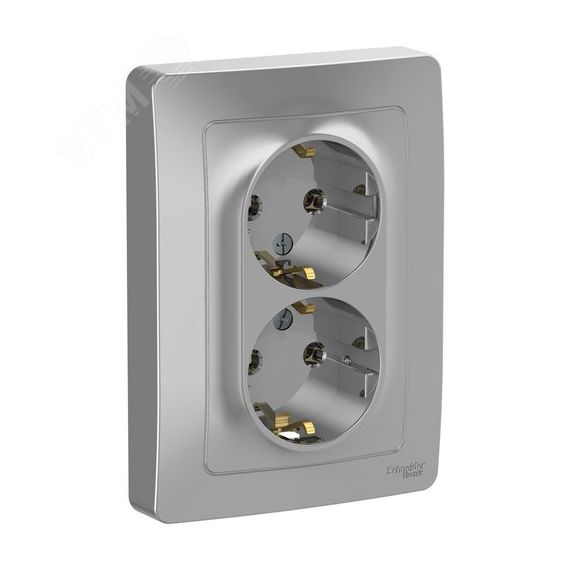 BLANCA скрытой установки розетка двойная с заземлением без шторок, 16А, 250В, алюминий SE (Systeme) BLNRS001023