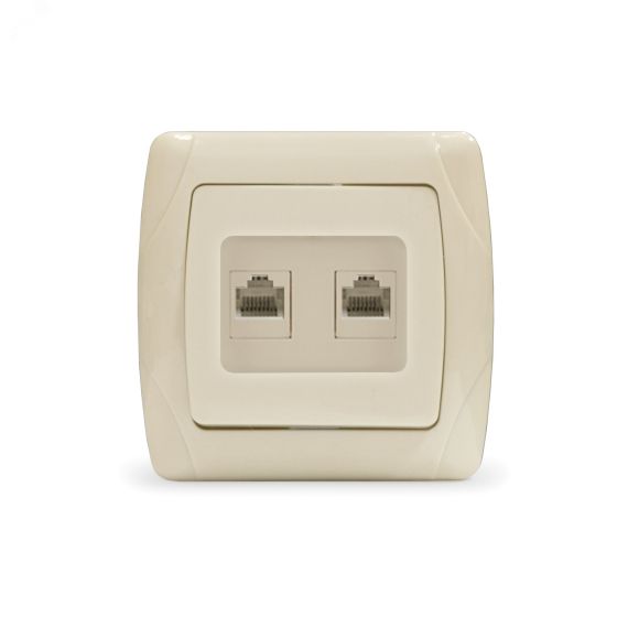 Маргарита розетка двухпортовая компьютерная  RJ45, сл.кость (ivory) (еврослот) Универсал 1083-I