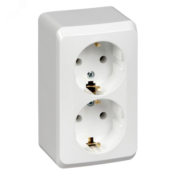 ЭТЮД Розетка двойная наружная с заземлением без   шторок белая SE (Systeme) PA16-007B