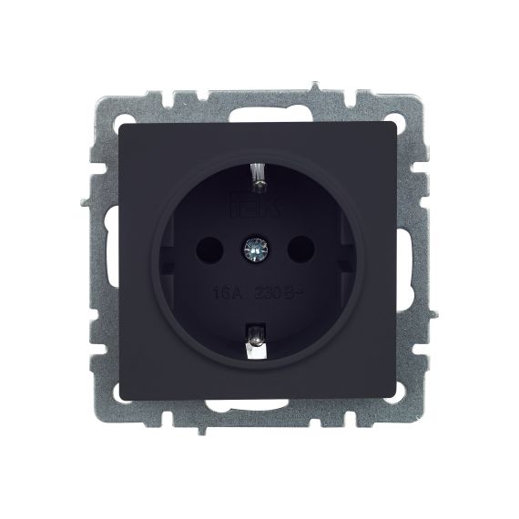 BRITE Розетка 1-местная с заземлением с защитными шторками 16А РС14-1-0-БрГ графит IEK