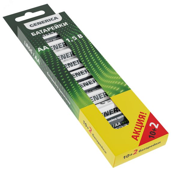 Батарейка щелочная Alkaline LR06/AA (10+2шт/кор) ПРОМО GENERICA IEK ABT-LR06-ST-B12-G