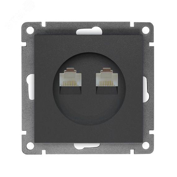 Розетка компьютерная двухместная серия Афина с/у, 1А, RJ45, графит (еврослот) Универсал A1086-Gr
