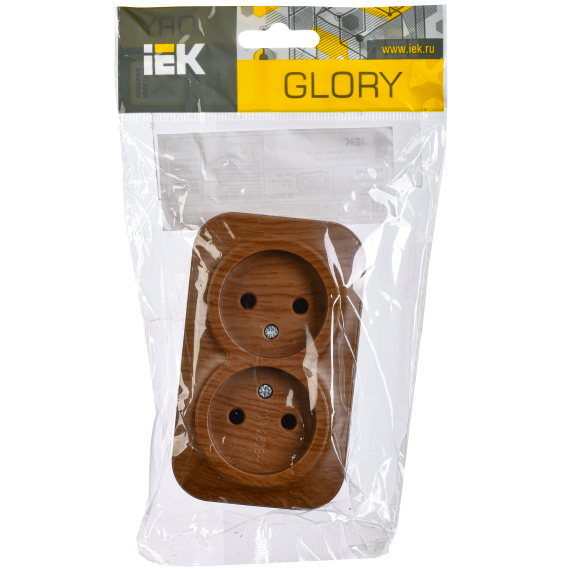 GLORY Розетка 2-местная для открытой установки без заземления без защитных шторок 10А РС22-2-ХД дуб IEK GLORY Розетка 2-местная для открытой установки без заземления без защитных шторок 10А РС22-2-ХД дуб IEK