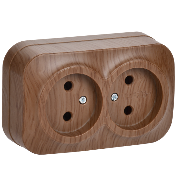 GLORY Розетка 2-местная для открытой установки без заземления без защитных шторок 10А РС22-2-ХД дуб IEK GLORY Розетка 2-местная для открытой установки без заземления без защитных шторок 10А РС22-2-ХД дуб IEK