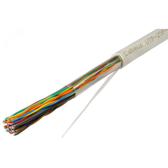 Кабель витая пара UTP-25P-Cat.3-IN UTP (U/UTP), категория 3, 25 пар (24 AWG), одножильный (solid), PVC нг(А)-LS Cabeus UTP-25P-Cat.3-IN