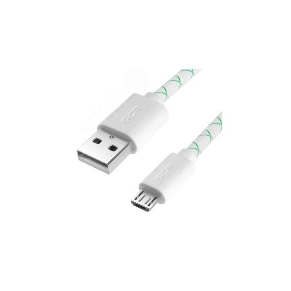 Кабель Micro USB, 1.5 м., белый-зеленый, быстрая зарядка Greenconnect GCR-UA9MCB3-BD-1.5m