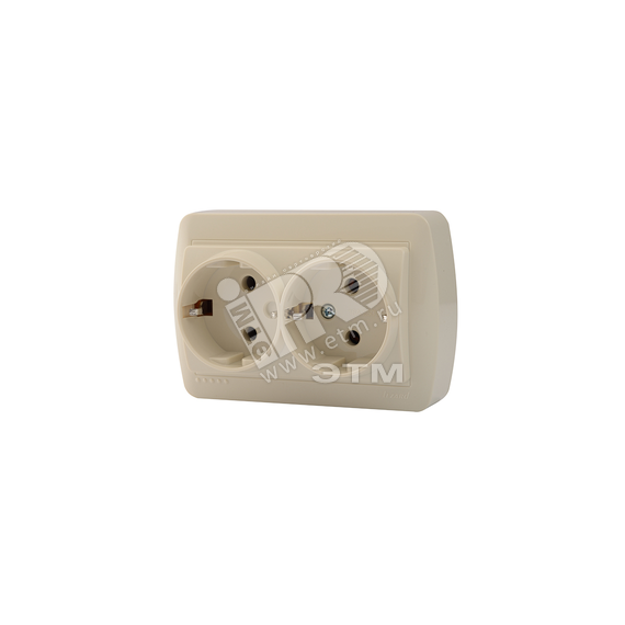 Демет Розетка двойная с/з закрытый корпус крем Lezard 711-0300-127