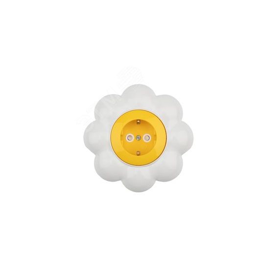 Розетка одноместная KRANZ HAPPY Ромашка скрытой установки, заземл и шторками, желтая/белая Kranz KR-78-0622