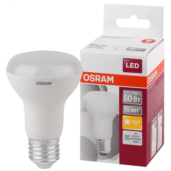 Лампа светодиодная LED 7Вт Е27 STAR R63 (замена 60Вт), теплый белый свет Osram LEDVANCE 4058075282629