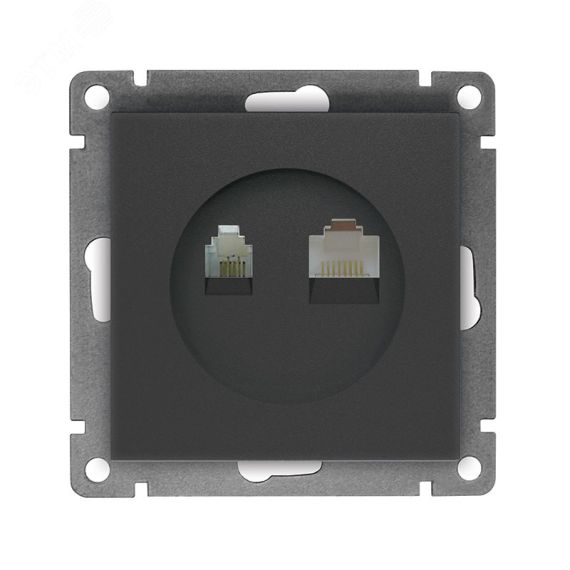 Розетка компьютерная+телефонная серия Афина, с/у, 1А, RJ45, RJ12, графит (еврослот) Универсал A0052-Gr