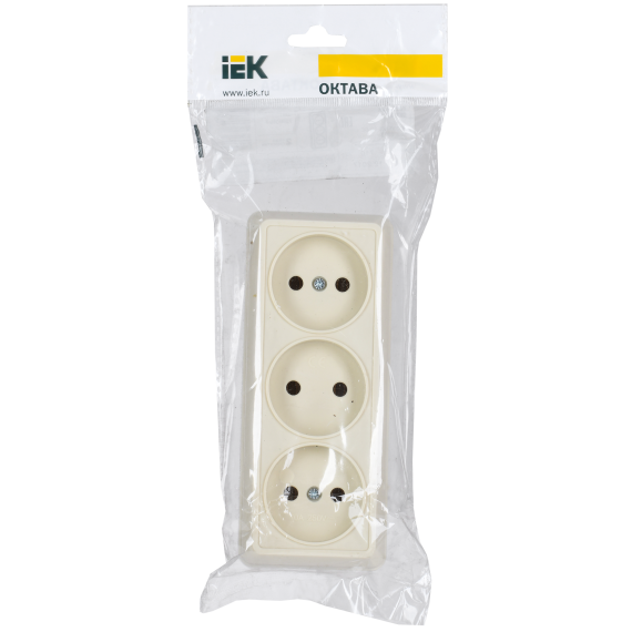 OKTAVA Розетка 3-местная без заземления для открытой установки 10А РС23-2-ОК кремовый IEK