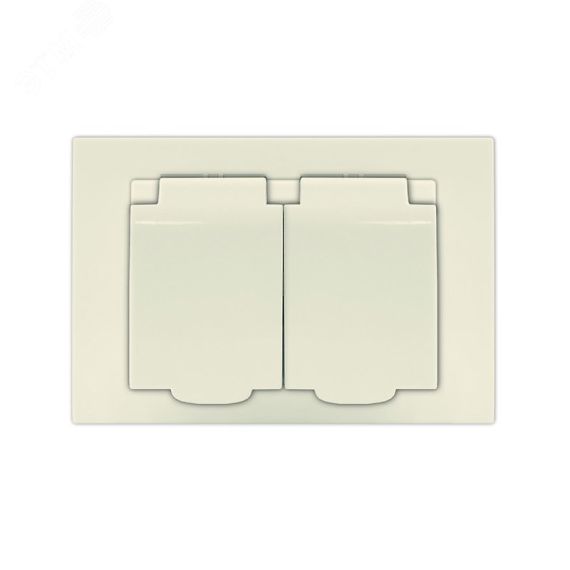 Розетка двухместная серия Афина с/з с крышкой, с/у, 16А, 220В, слоновая кость (ivory) (еврослот) Универсал A0031-I