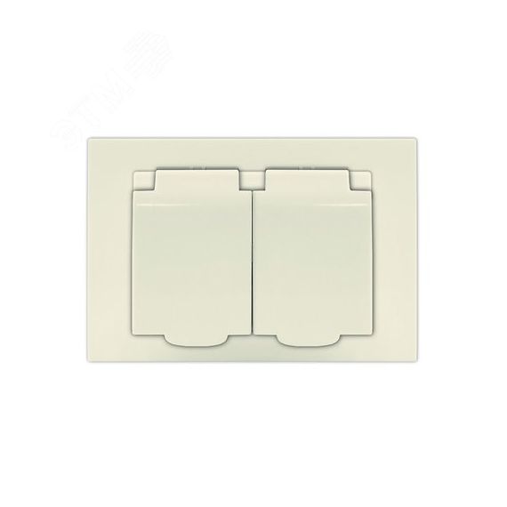 Розетка двухместная серия Афина с/з с крышкой, с/у, 16А, 220В, слоновая кость (ivory) (еврослот) Универсал A0031-I
