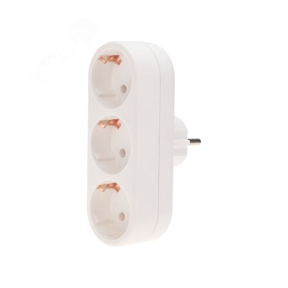 Тройник электрический линейный 16 А вертикальный с заземлением, белый REXANT 11-1079