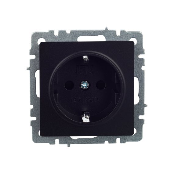 BRITE Розетка 1-местная с заземлением с защитными шторками 16А РС14-1-0-БрЧ черный IEK