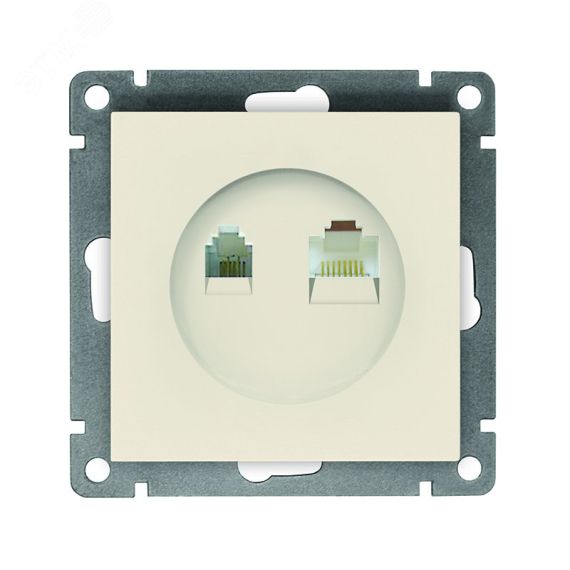 Розетка компьютерная+телефонная серия Афина, с/у, 1А, RJ45, RJ12, слоновая кость (ivory) (еврослот) Универсал A0052-I