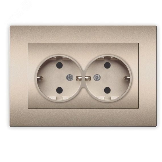 Розетка двухместная серия Афина с/з, с/у, 16А, 220В, шампань (еврослот) Универсал A0128-Br