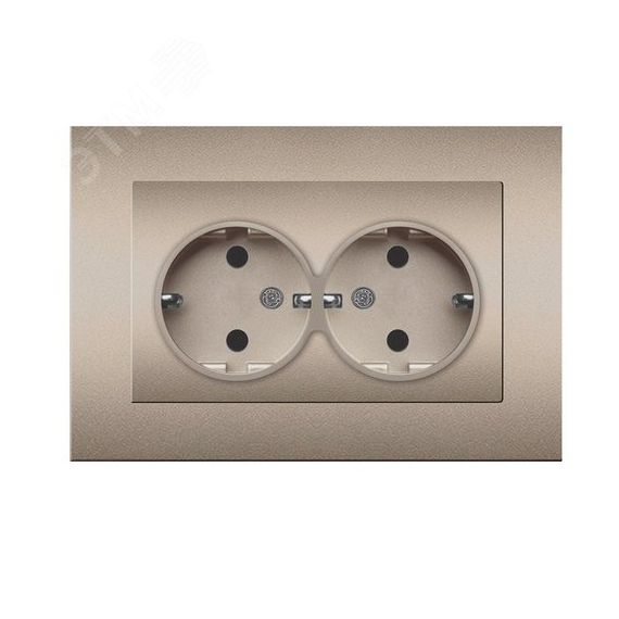 Розетка двухместная серия Афина с/з, с/у, 16А, 220В, шампань (еврослот) Универсал A0128-Br