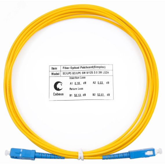Шнур оптический simplex 3м SC-SC 9/125 sm LSZH Cabeus FOP(s)-9-SC-SC-3m