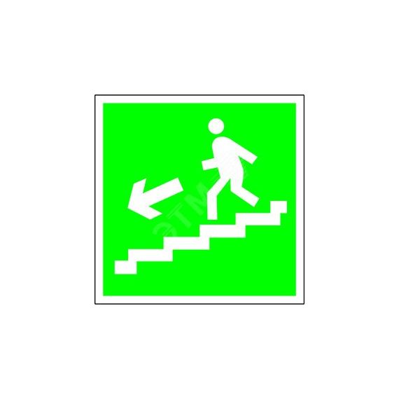 Знак безопасности NPU-1818.E14''Напр. к эвакуац. выходу по лестн. вниз (лев.)'' Белый свет a11088