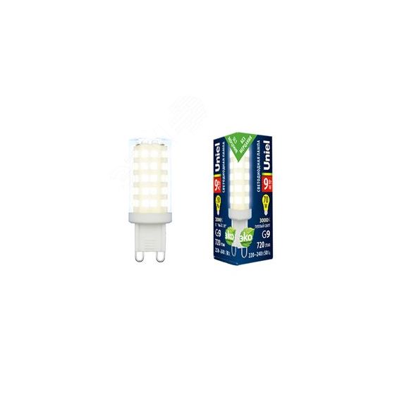 Лампа светодиодная LED-JCD-9W/3000K/G9/CL GLZ09TR прозрачная теплый белый свет Uniel UL-00006488