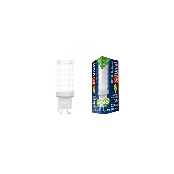 Лампа светодиодная прозрачная Белый свет 4000К LED-JCD-9W-4000K-G9-CL GLZ09TR Uniel UL-00006489