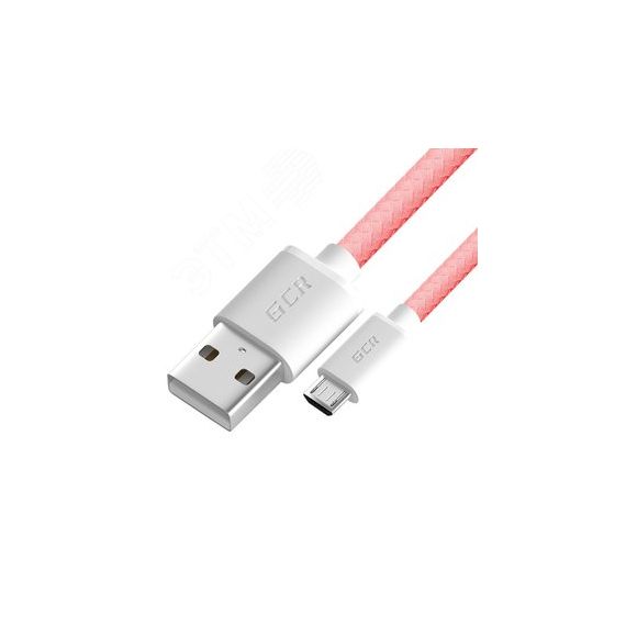 Кабель Micro USB, 1 м., розовый нейлон, быстрая зарядка 3A Greenconnect GCR-51689
