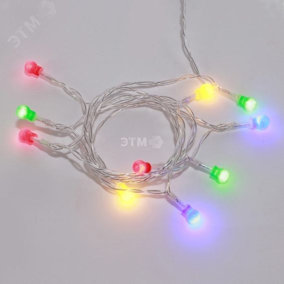 Гирлянда светодиодная Шарики 1,5 м, 10 LED, прозрачный ПВХ, свечение мультиколор, 2 х АА (батарейки не в комплекте) Neon-Night 303-092