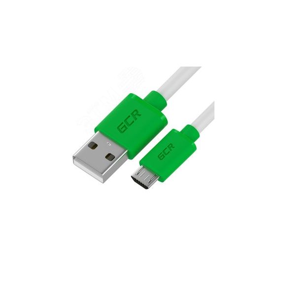 Кабель Micro USB, 1 м., белый-зеленый, быстрая зарядка Greenconnect GCR-52478