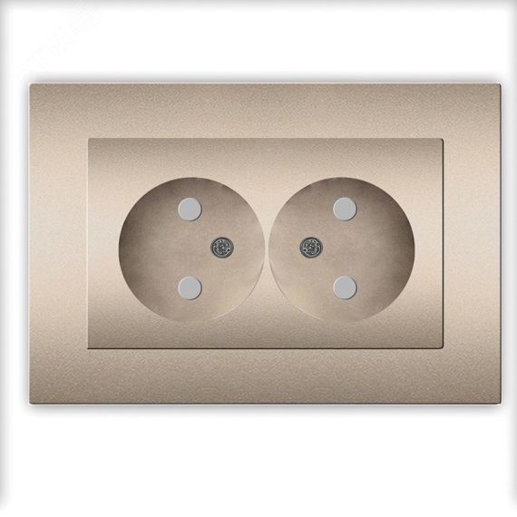 Розетка двухместная серия Афина б/з, с/у, з/ш, 16А, 220В, шампань (еврослот) Универсал A0048-Br