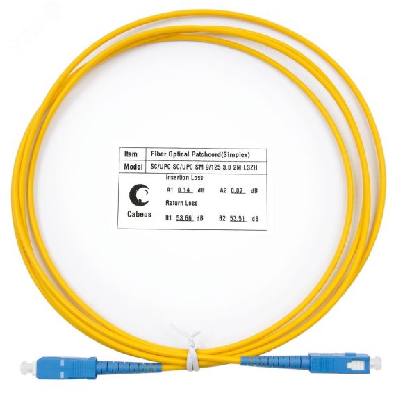 Шнур оптический simplex 2м SC-SC 9/125 sm LSZH Cabeus FOP(s)-9-SC-SC-2m