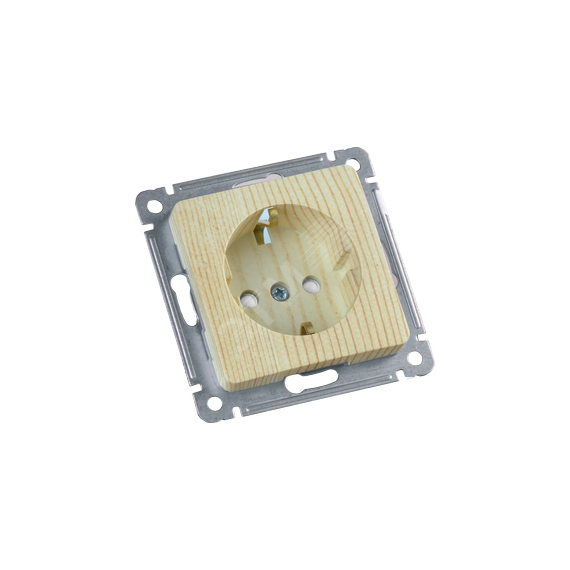MASTER Розетка одноместная с заземляющим контактом, со шторками, скрытой установки, в рамку, сосна HEGEL РС16-412-02