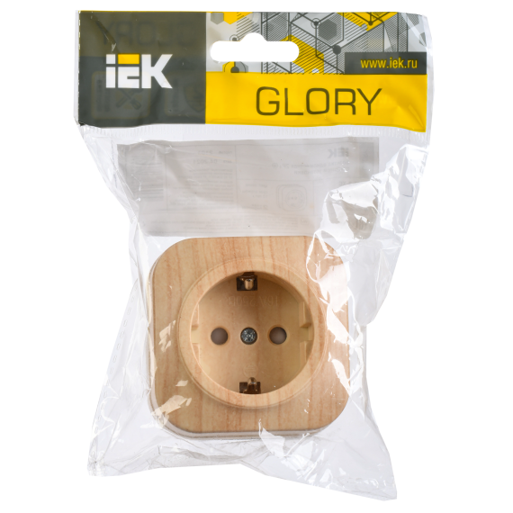 GLORY Розетка 1-местная для открытой установки с заземлением с защитными шторками 16А РСш20-3-ХС сосна IEK