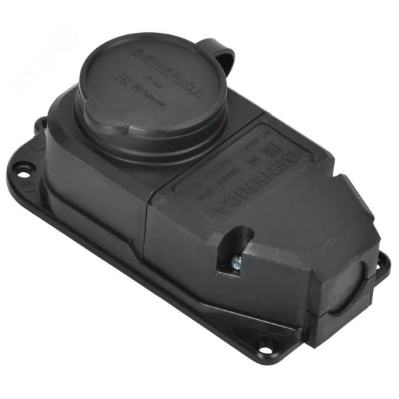 Розетка (колодка) с защитной крышкой 16А IP44 каучук черная GENERICA IEK ERK10-016-01-44-K02-G