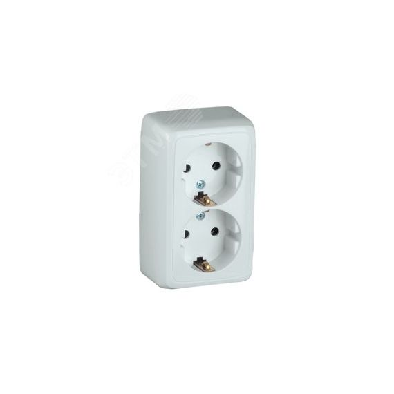 Розетка двойная наружная с заземлением со шторками с изоляционной пластиной белая HEGEL РА16-154