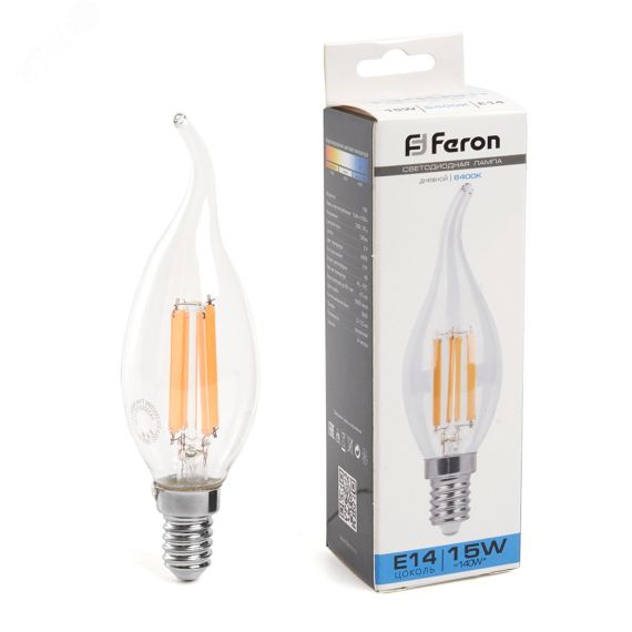 Лампа светодиодная LED 15вт Е14 дневной свеча на ветру FILAMENT FERON LB-718 38264