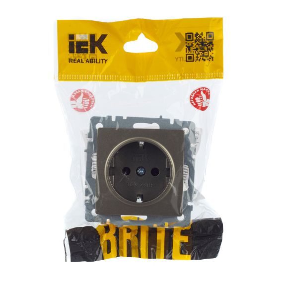 BRITE Розетка 1-местная с заземлением без защитных шторок 16А РС11-1-0-БрШ шампань IEK